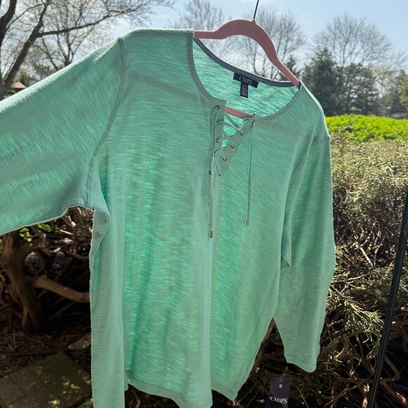 Chaps Women's Pullover Plus Size 2X Top with Laces Light Green (Parakeet) NWT - Picture 3 of 16